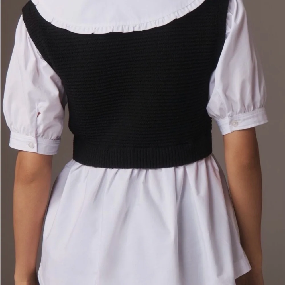 Anthropologie Maeve Black Knit Cropped Vest Twofer Peter Pan Collar White Blouse - Picture 4 of 6